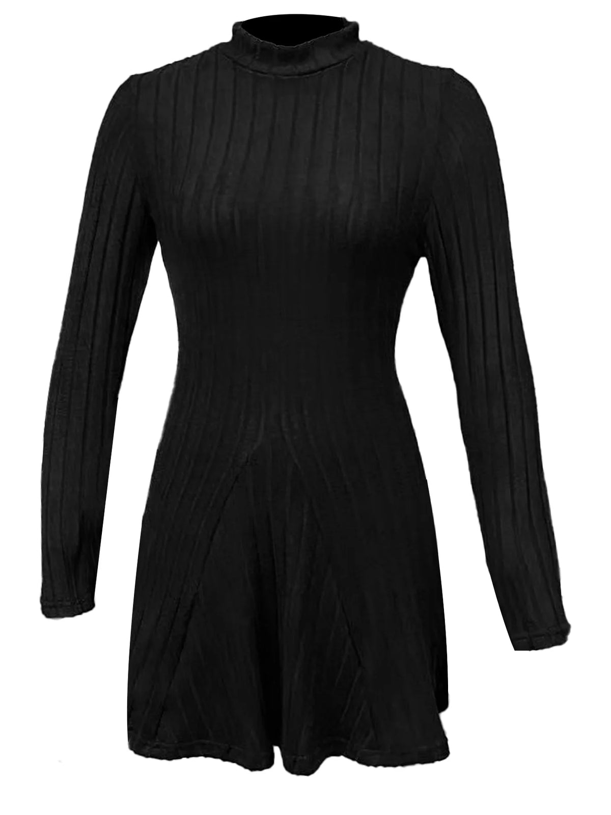 Vestido de Rayas con Cuello Alto y Falda Evasé