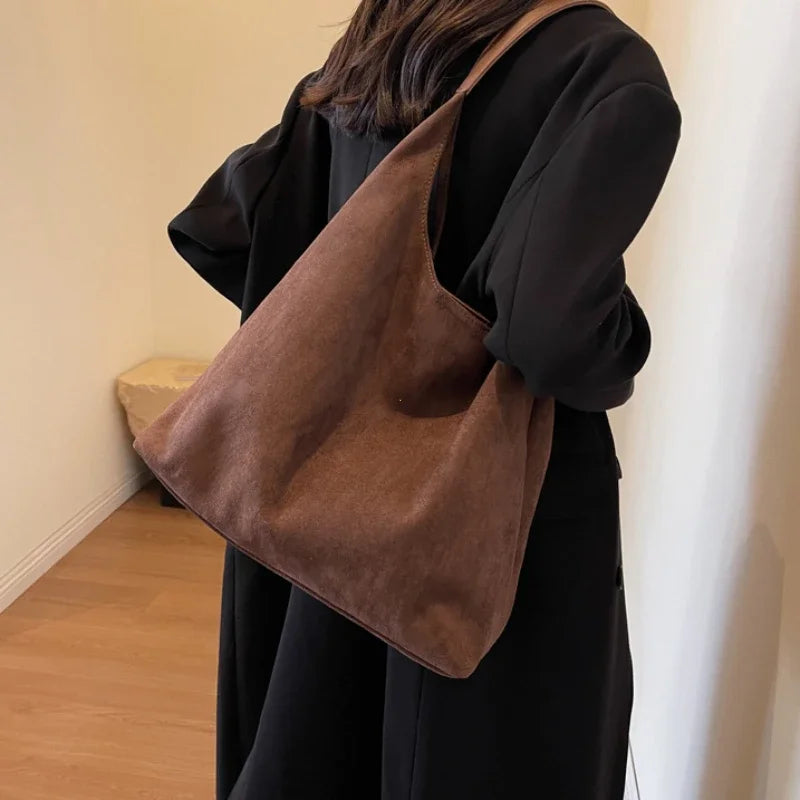 Bolso de Hombro de Ante de Gran Capacidad
