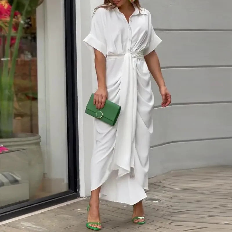 Vestido Midi Estampado con Cuello Solapa y Lazada